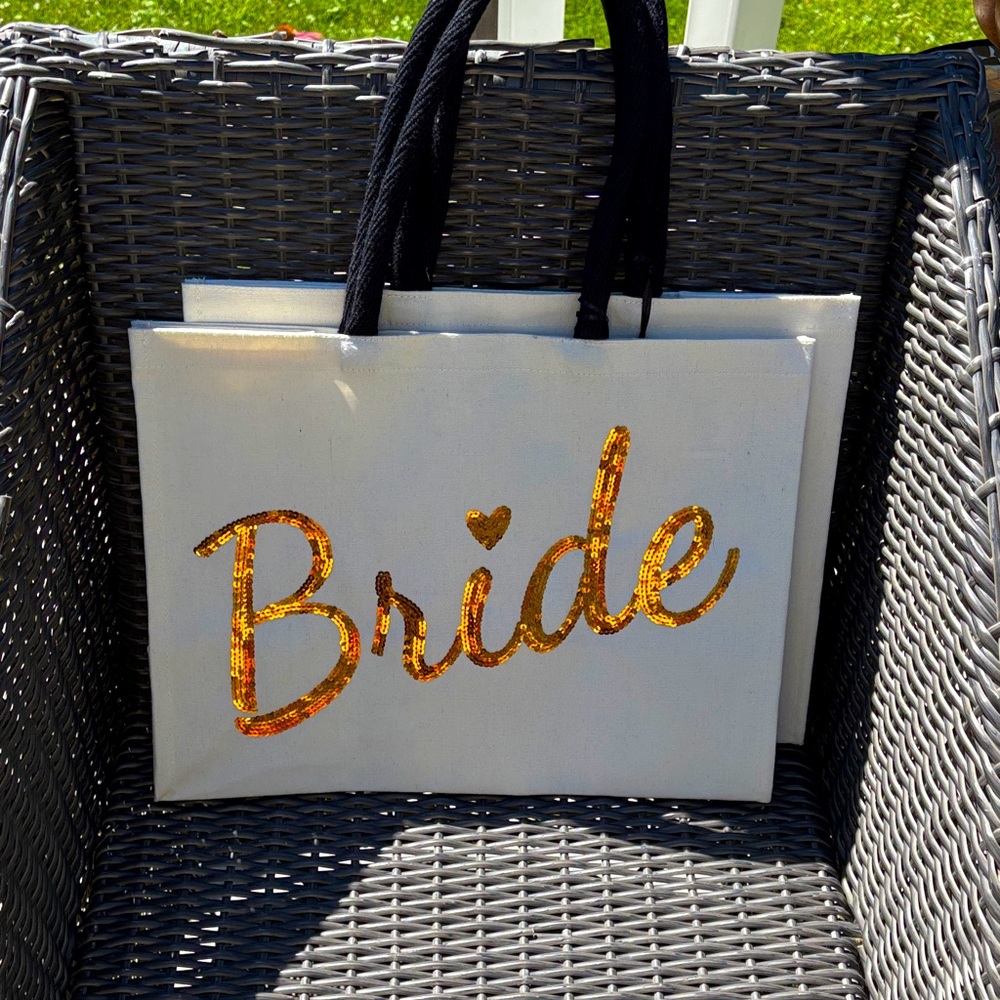 Bride Nicole Miller Gold and White Large CanvasTote Bag